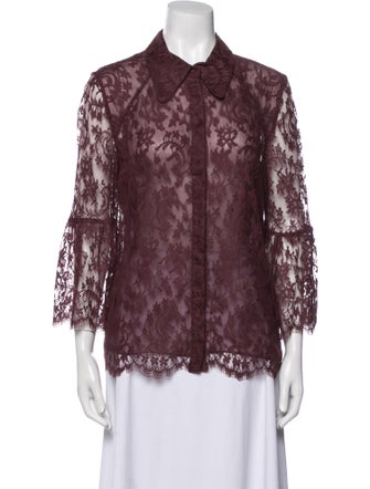 Erdem Lace Pattern Three-Quarter Sleeve Button-Up Top
