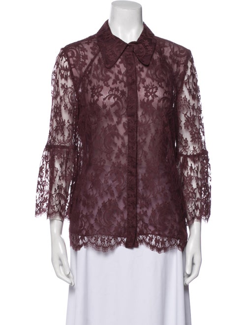 Erdem Lace Pattern Three-Quarter Sleeve Button-Up Top