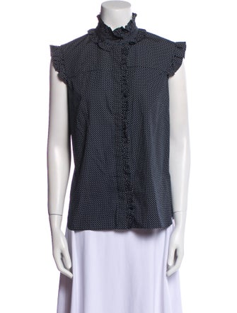 Erdem Polka Dot Print Mock Neck Blouse