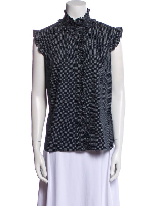 Erdem Polka Dot Print Mock Neck Blouse