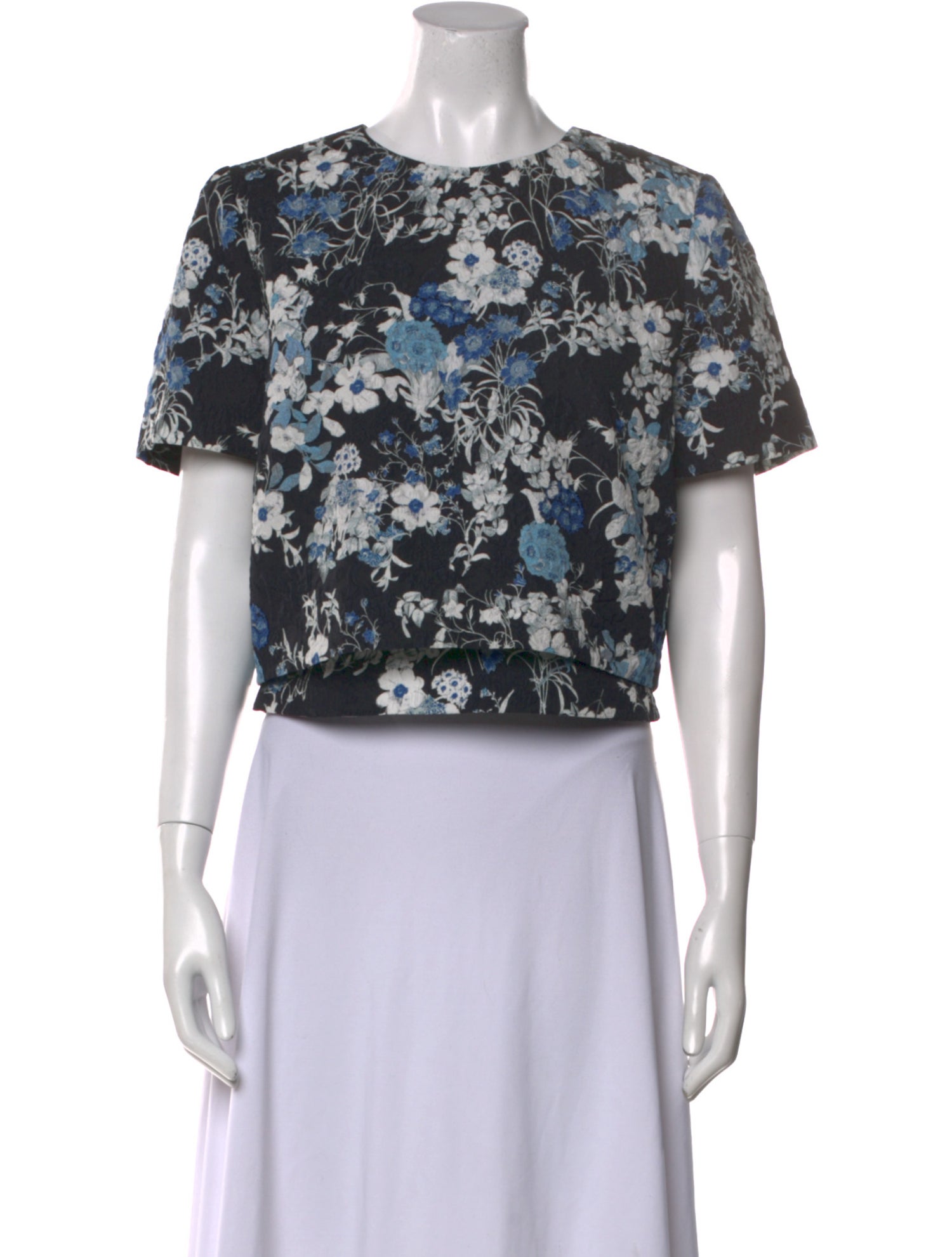 Erdem Floral Print Crew Neck Crop Top
