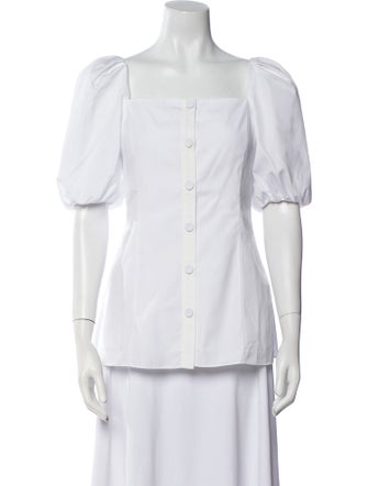 Erdem Square Neckline Short Sleeve Button-Up Top