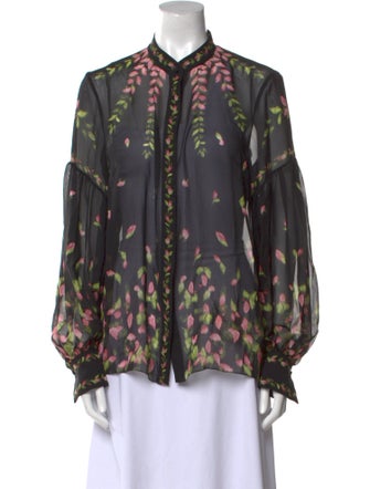 Erdem Silk Floral Print Button-Up Top