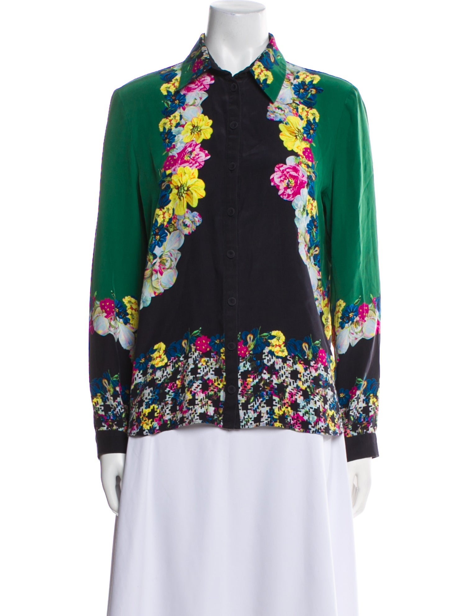 Erdem Silk Floral Print Button-Up Top