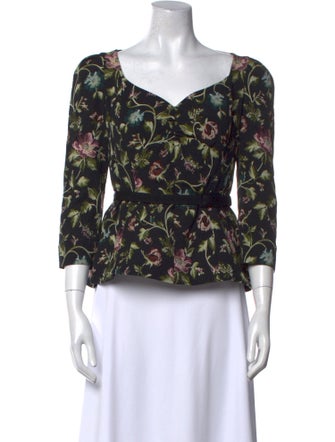 Erdem Floral Print Square Neckline Blouse