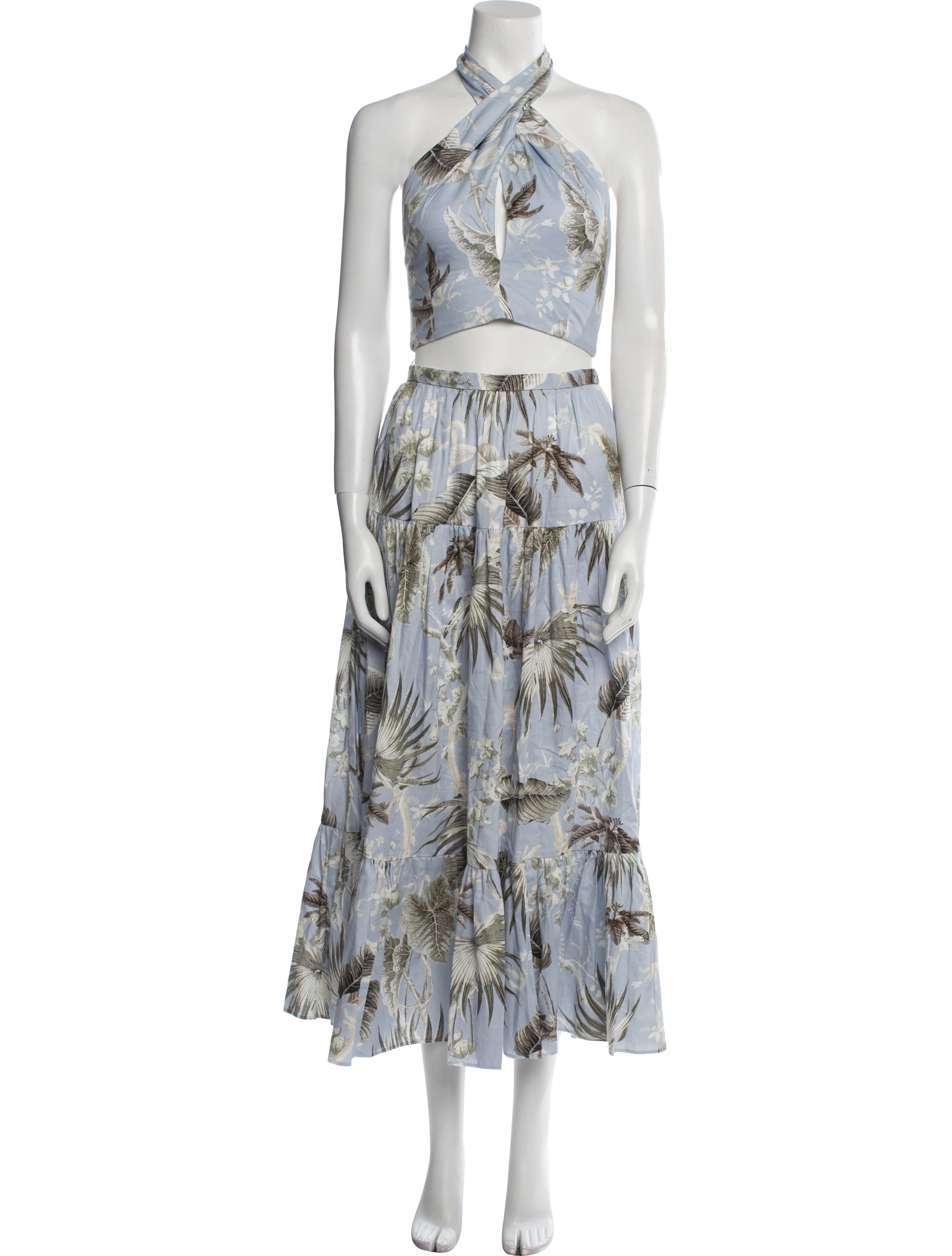 Erdem Floral Print Bow Accents Skirt Set