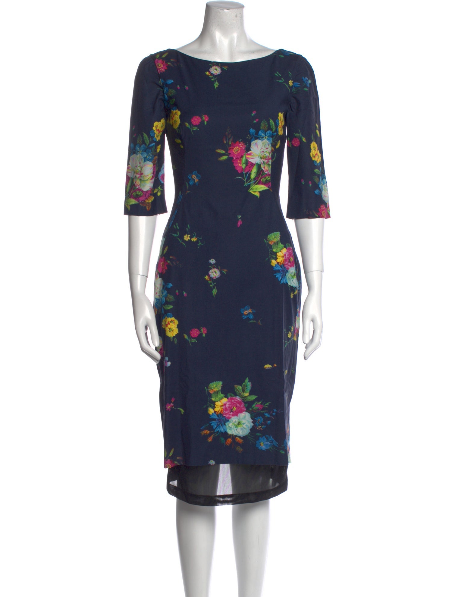 Erdem Floral Print Knee-Length Dress in Blue, Women's XS