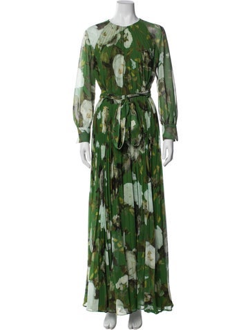Pre-owned Erdem Printed Long Dress W/ Tags In Green