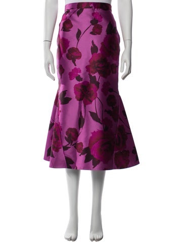 Pre-owned Erdem Floral Print Midi Length Skirt In Pink