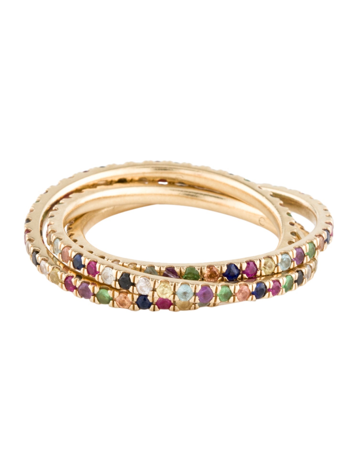 Eriness 14K Multistone Rainbow Interlocking Rolling Ring 14K Yellow