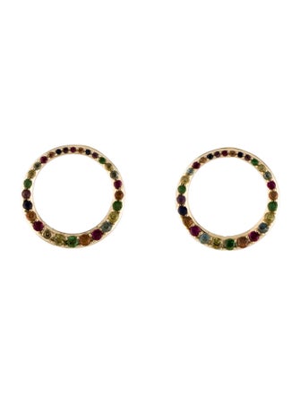 Eriness 14K Multi-Gemstone Asymmetrical Loop Stud Earrings