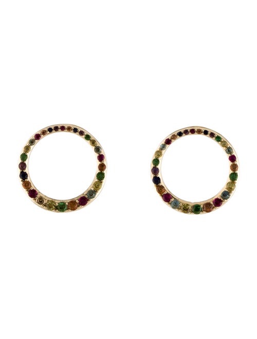 Eriness 14K Multi-Gemstone Asymmetrical Loop Stud Earrings