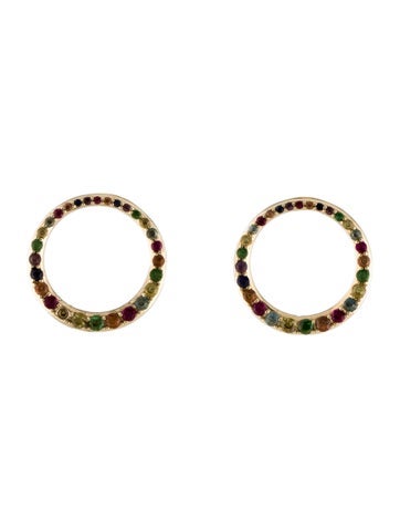 Eriness Drop 14K Multi-Gemstone Asymmetrical Loop Stud Earrings