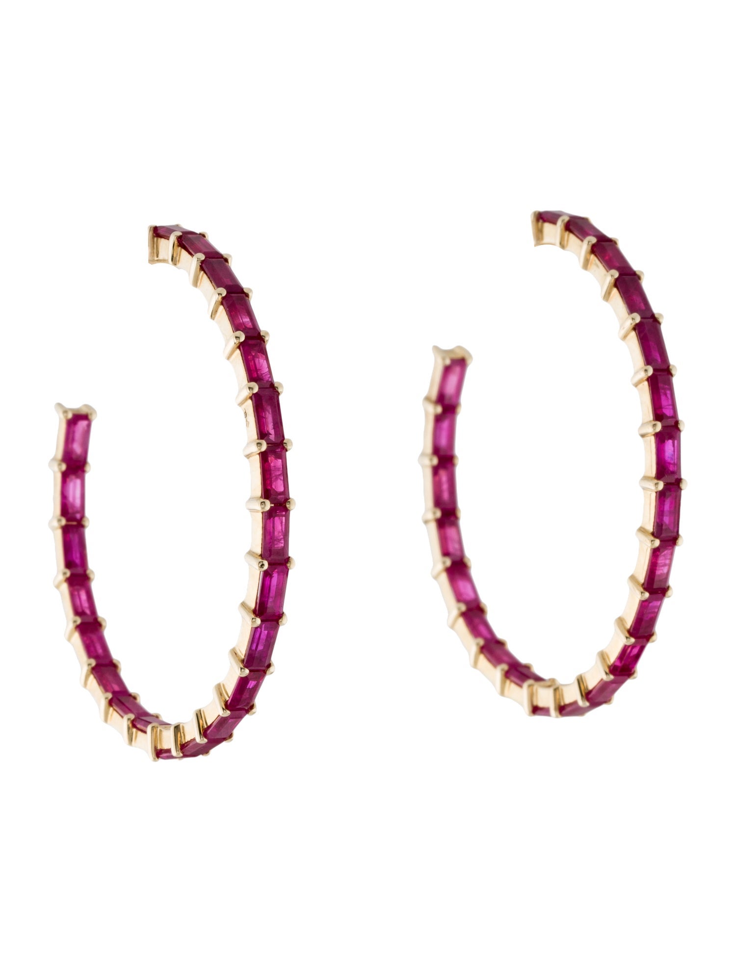 Eriness 14K 8.80ctw Ruby Baguette Inside-Out Hoop Earrings