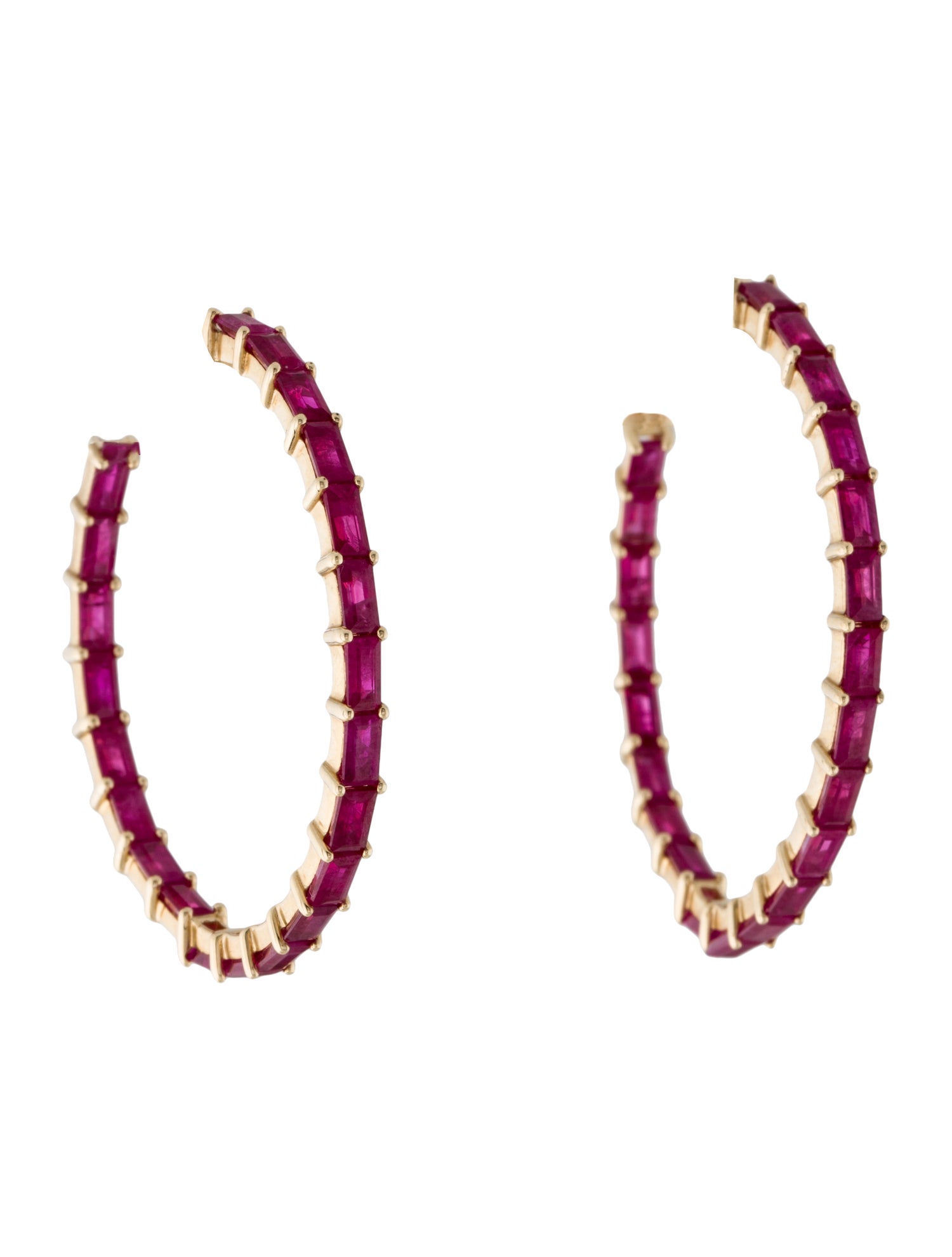 Eriness 14K 8.80ctw Ruby Baguette Inside-Out Hoop Earrings