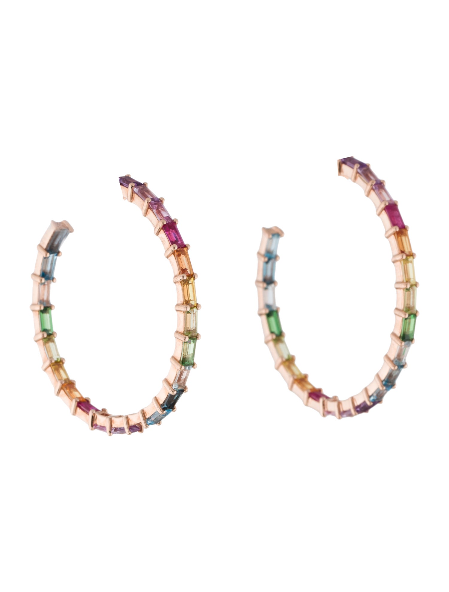 Eriness 14K Multi-stone Rainbow Inside-Out Hoop Earrings