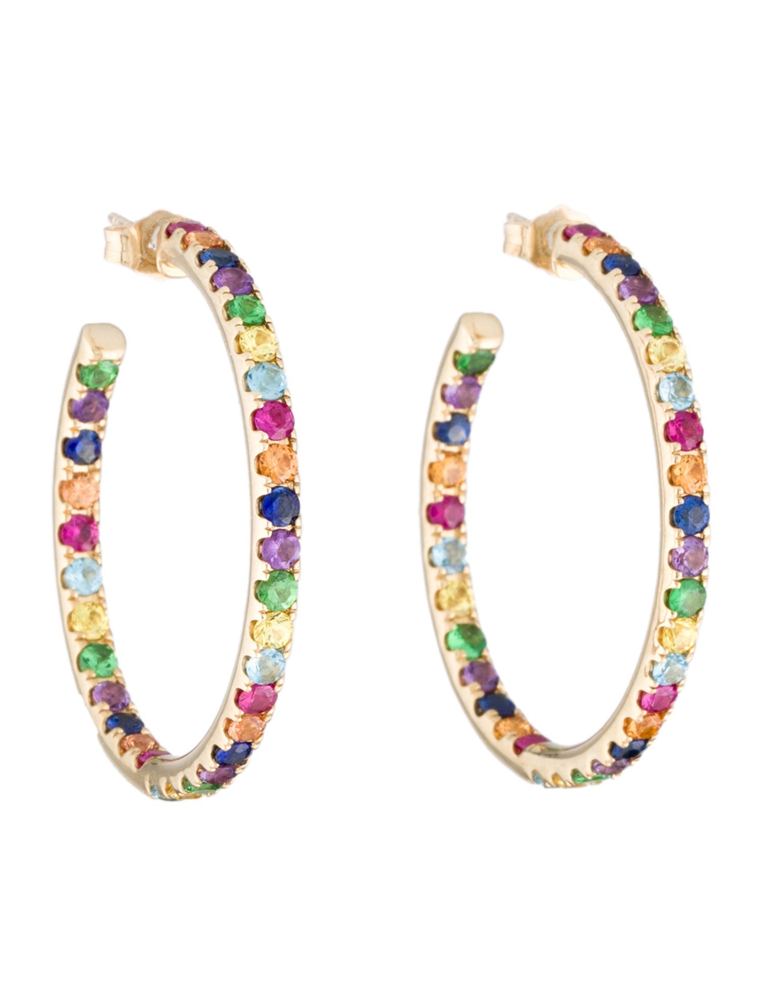 Eriness 14K Multi-stone Rainbow Inside-Out Hoop Earrings
