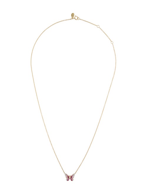 Eriness 14K Ruby, Sapphire, & Diamond Mini Ombre Butterfly Pendant Necklace