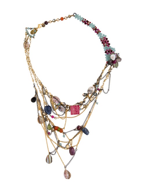 Erickson Beamon Mother Of Pearl, Multistone,Crystal & Beaded Multistrand Necklace