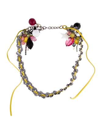 Erickson Beamon Crystal, Leather, & Resin Multi Charm Necklace