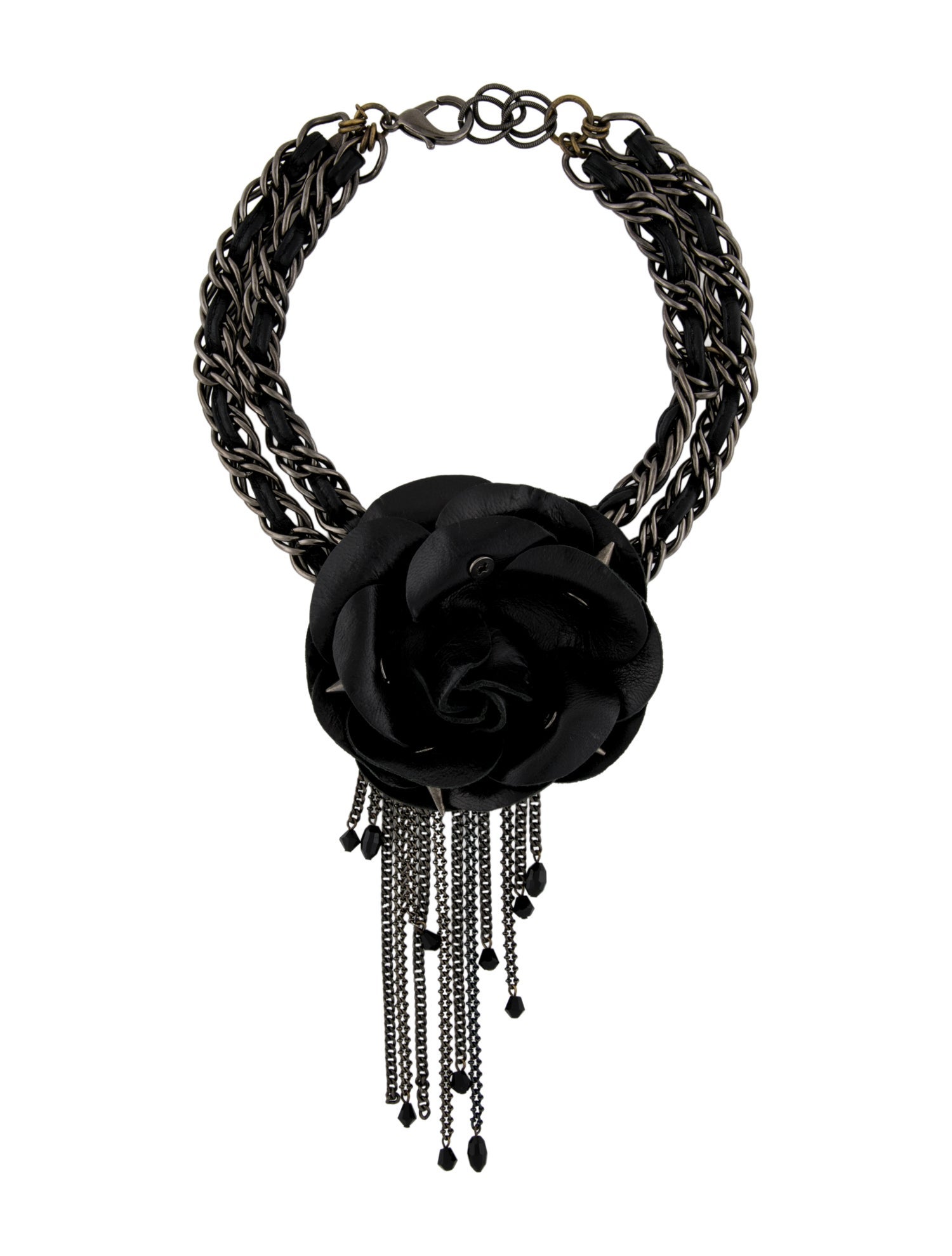 Erickson Beamon Leather & Crystal Spiked Rose Multistrand Necklace