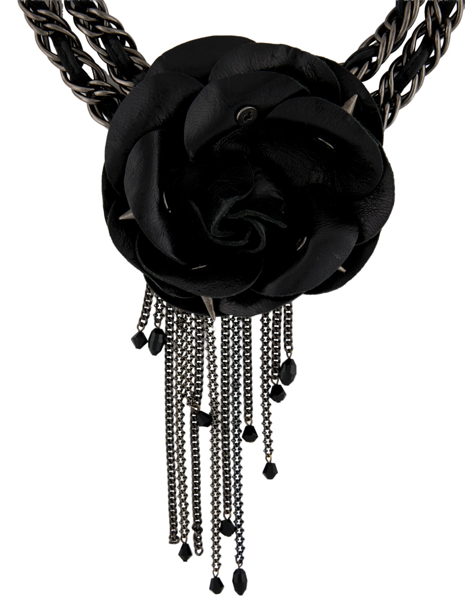 Erickson Beamon Leather & Crystal Spiked Rose Multistrand Necklace