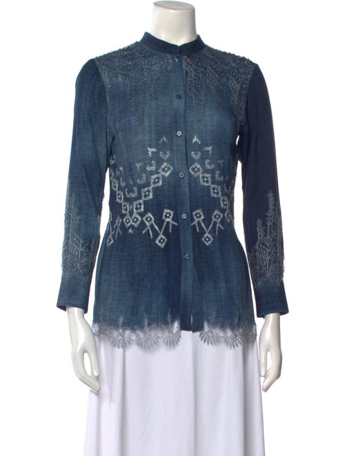 Ermanno Scervino Lace Pattern Mock Neck Button-Up Top