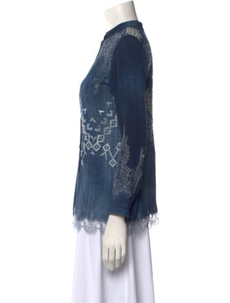 Ermanno Scervino Lace Pattern Mock Neck Button-Up Top