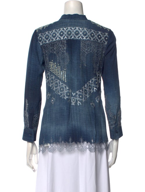 Ermanno Scervino Lace Pattern Mock Neck Button-Up Top