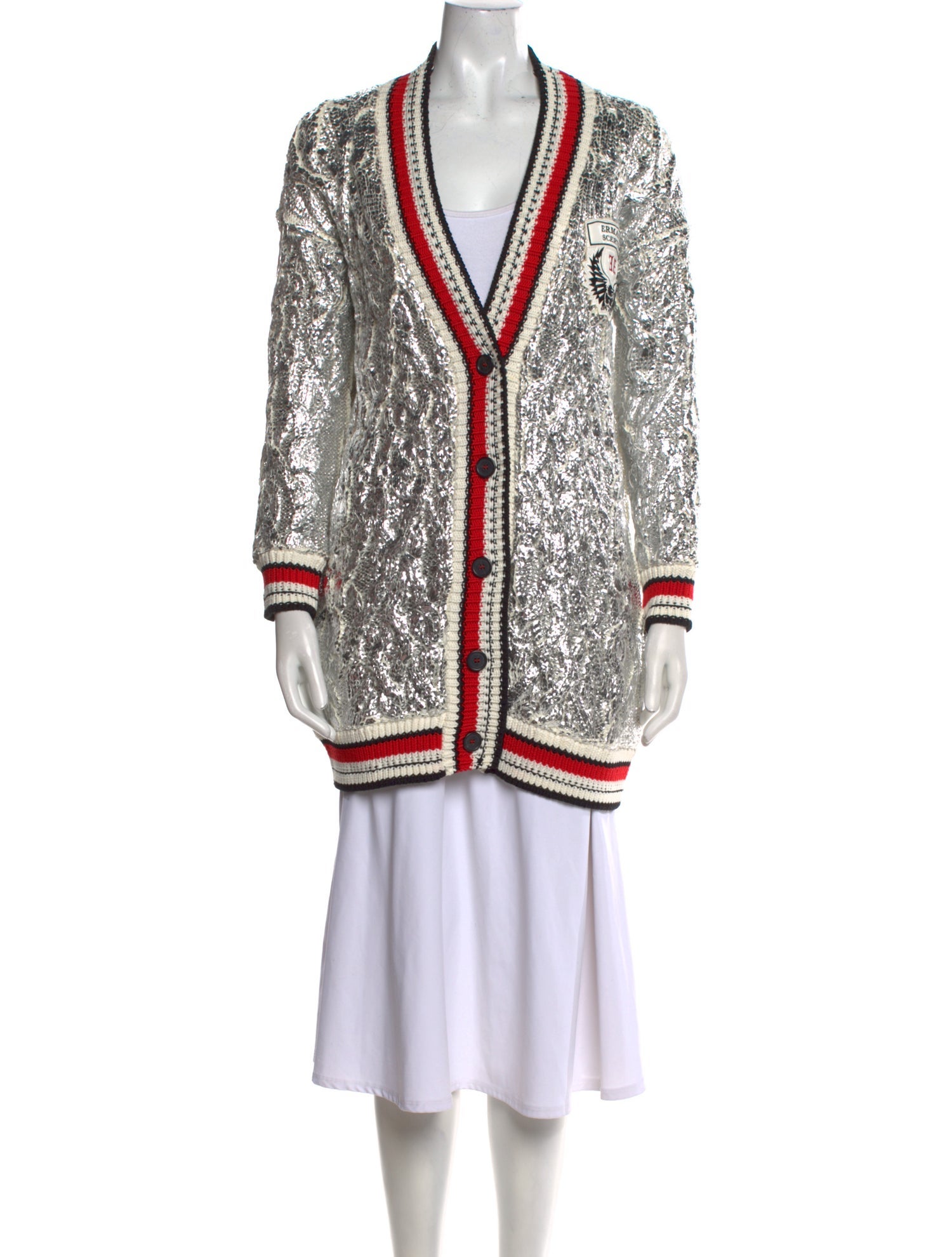 Ermanno Scervino Striped Plunge Neckline Sweater