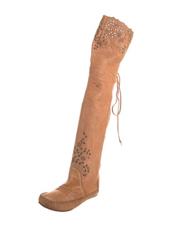 Ermanno Scervino Leather Lasercut Accents Boots