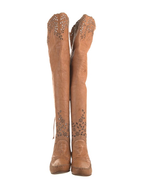 Ermanno Scervino Leather Lasercut Accents Boots