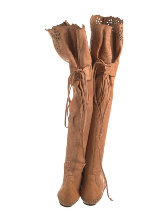 Ermanno Scervino Leather Lasercut Accents Boots