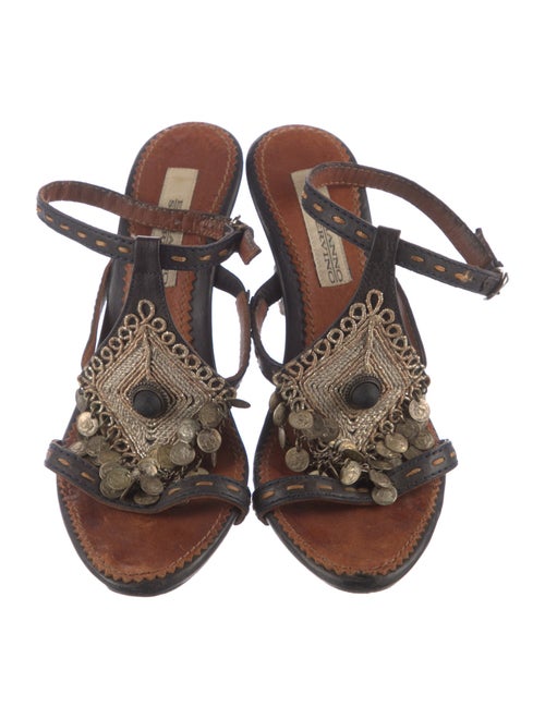 Ermanno Scervino Leather Sequin Embellishments T-Strap Sandals