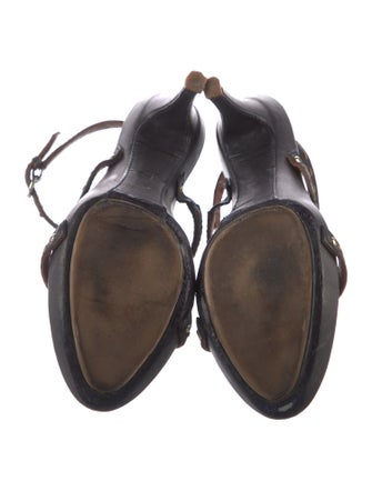 Ermanno Scervino Leather Sequin Embellishments T-Strap Sandals