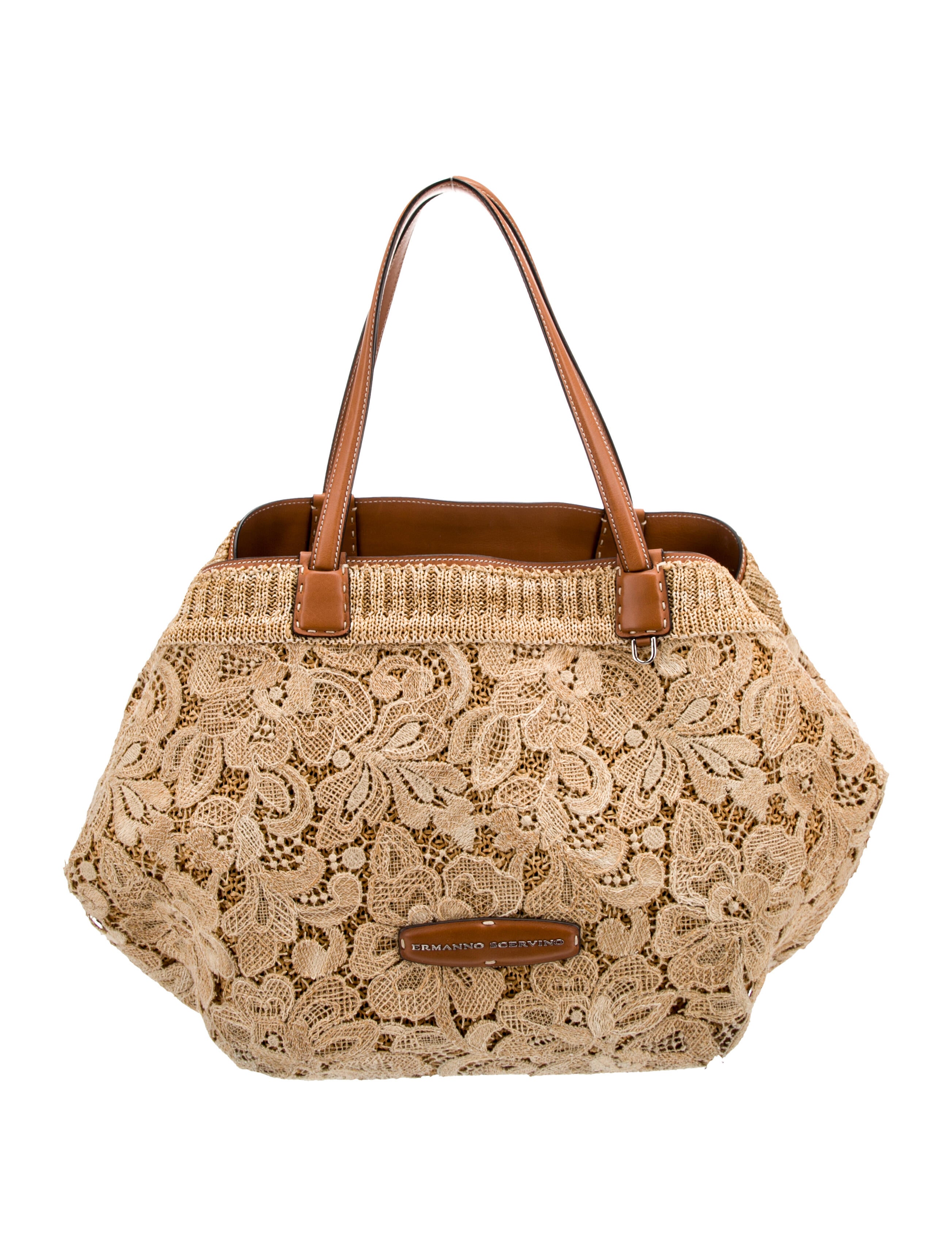 Ermanno Scervino Lace Leather Trim Tote Bag - Pink Totes