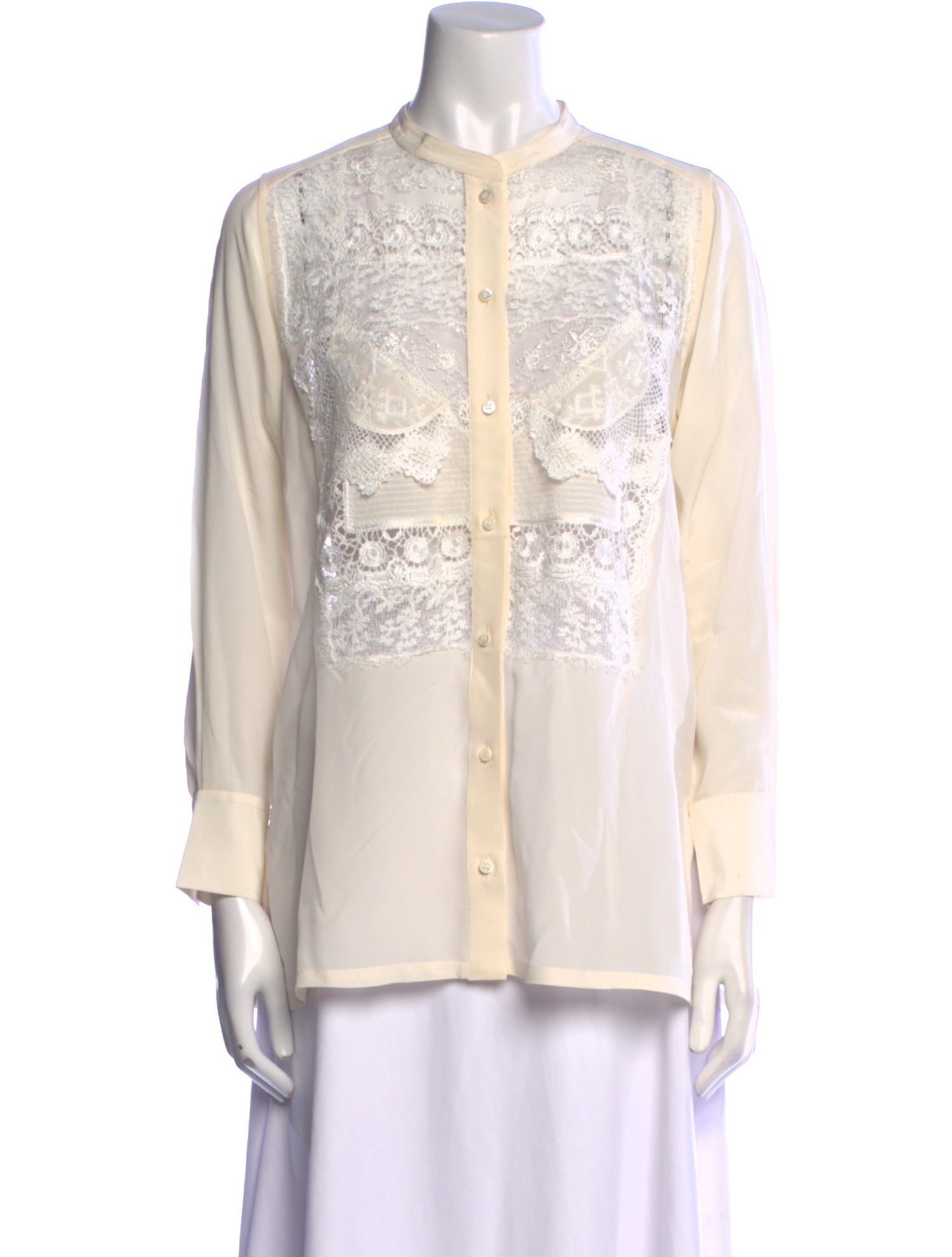 Ermanno Scervino Lace Pattern Mock Neck Button-Up Top