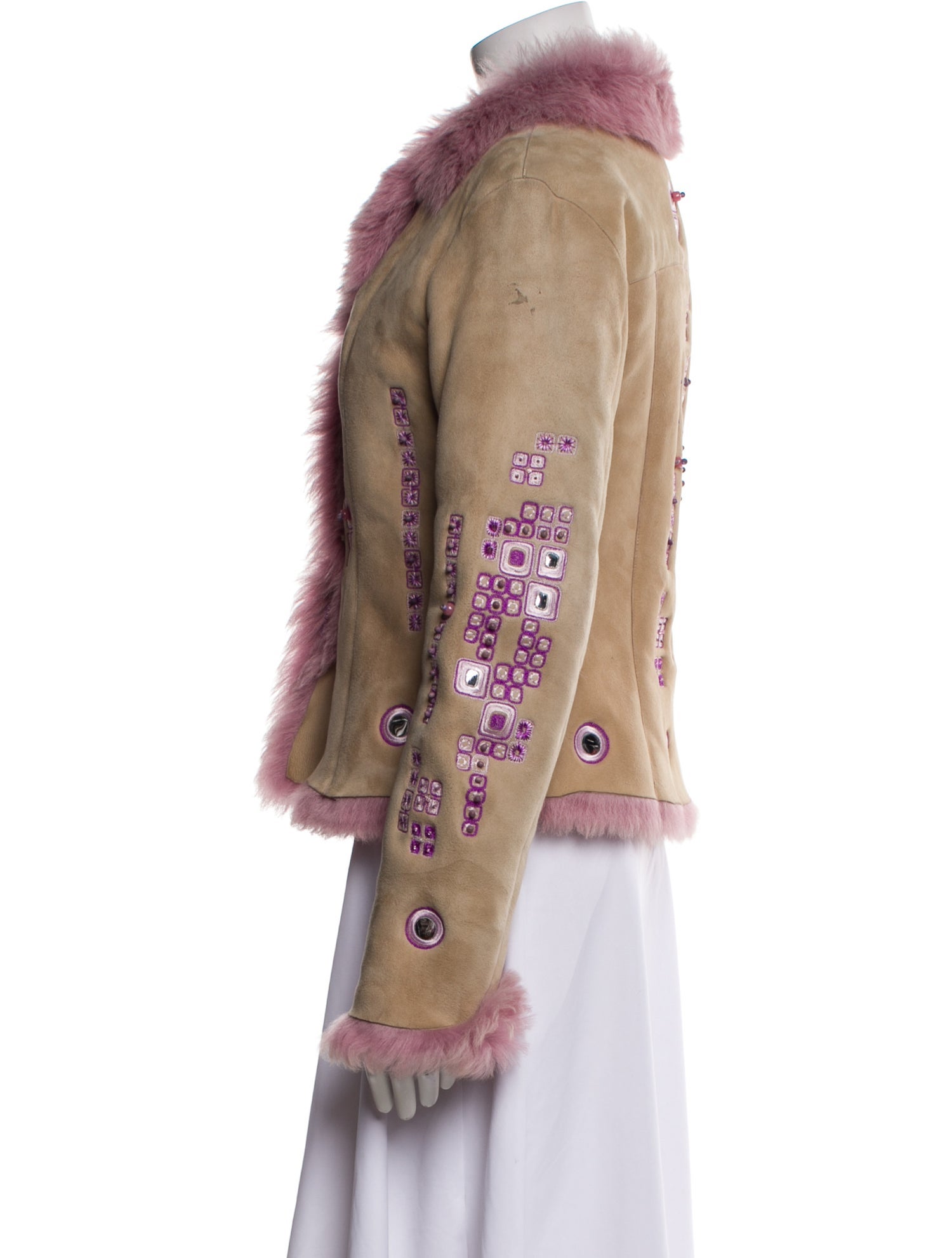 Ermanno Scervino Shearling Floral Print Faux Fur Jacket