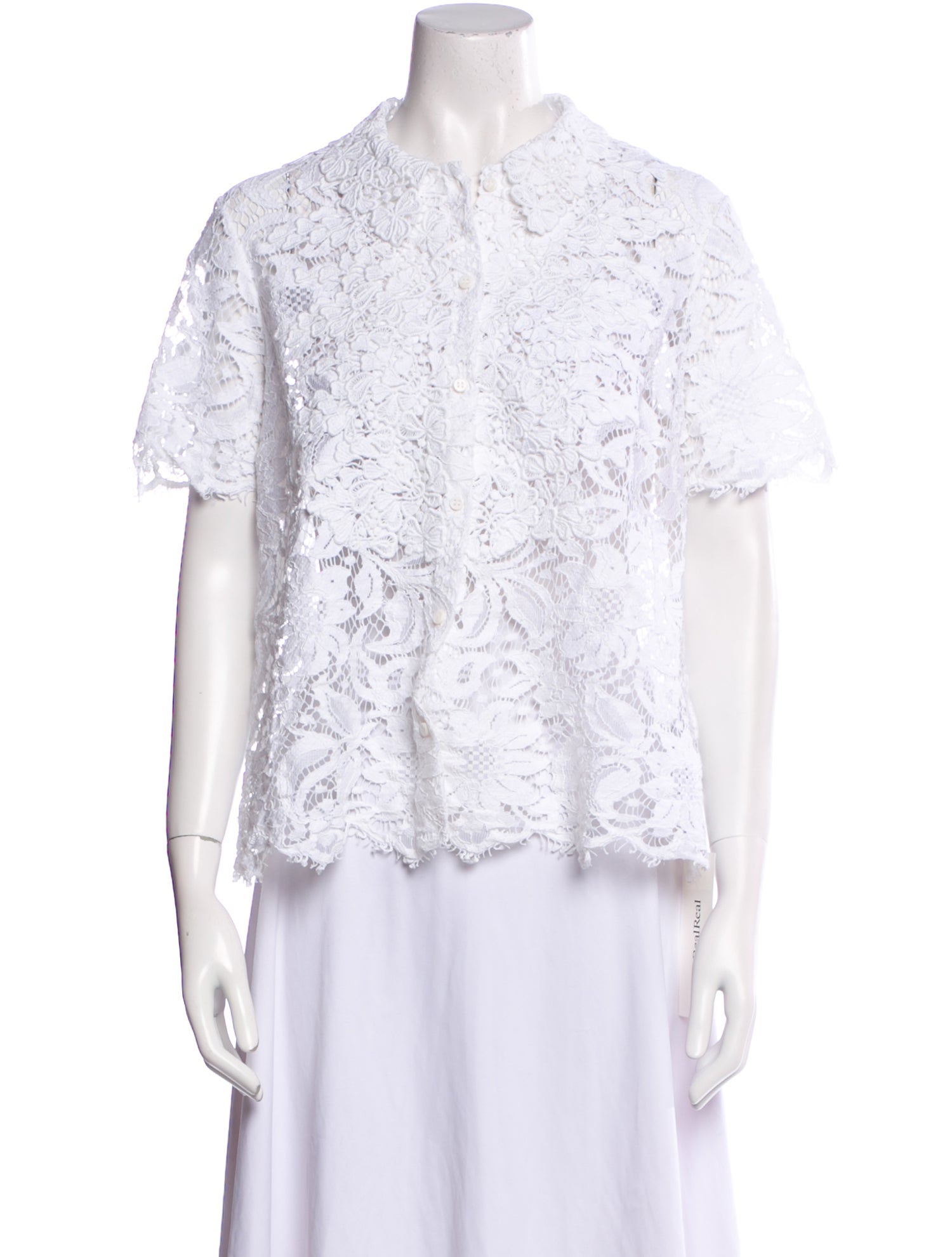 Ermanno Scervino Lace Pattern Mock Neck Button-Up Top