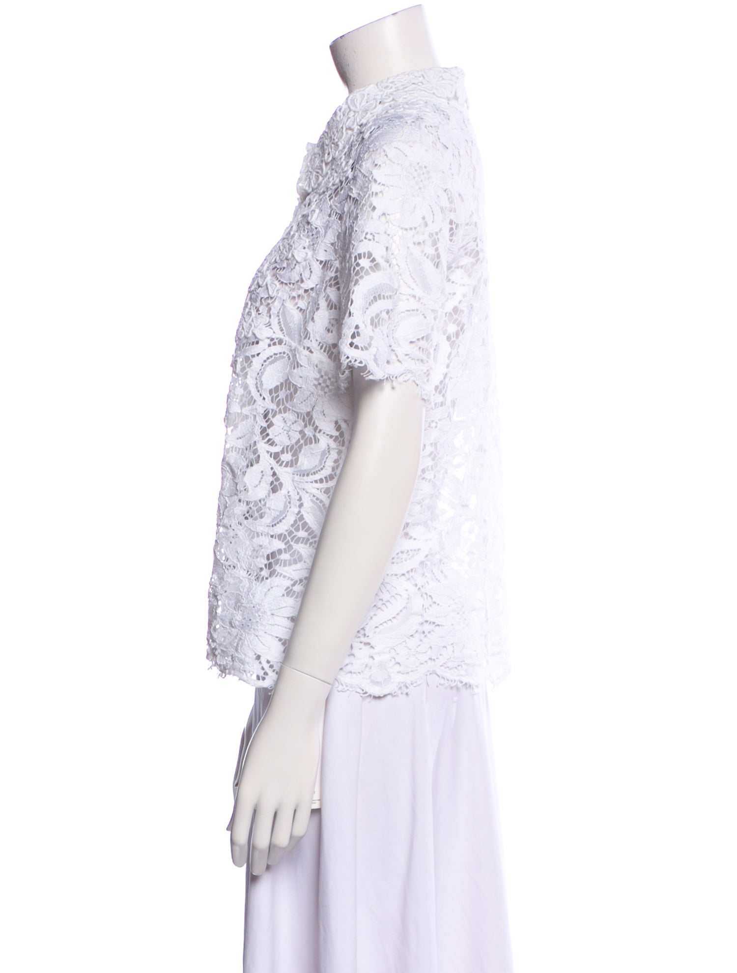 Ermanno Scervino Lace Pattern Mock Neck Button-Up Top