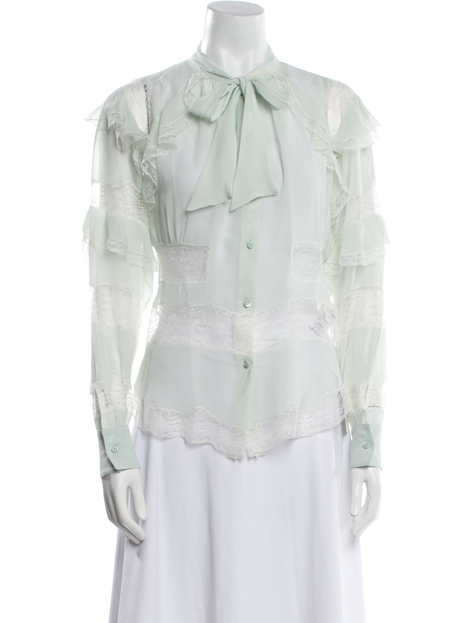 Ermanno Scervino Silk Tie Neck Button-Up Top