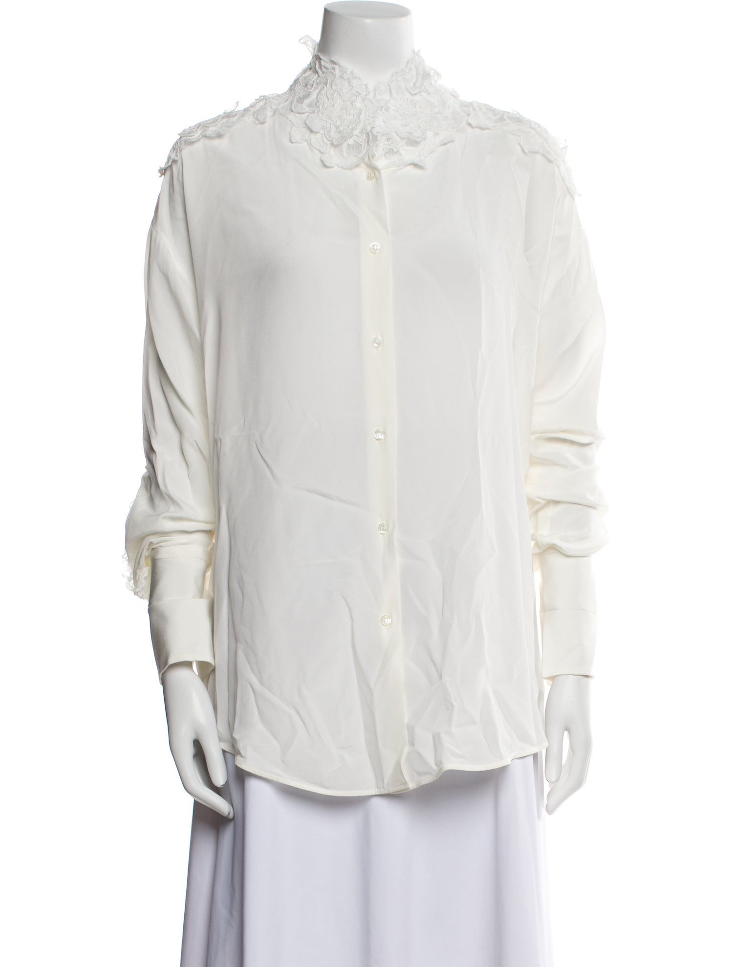 Ermanno Scervino Silk Mock Neck Button-Up Top