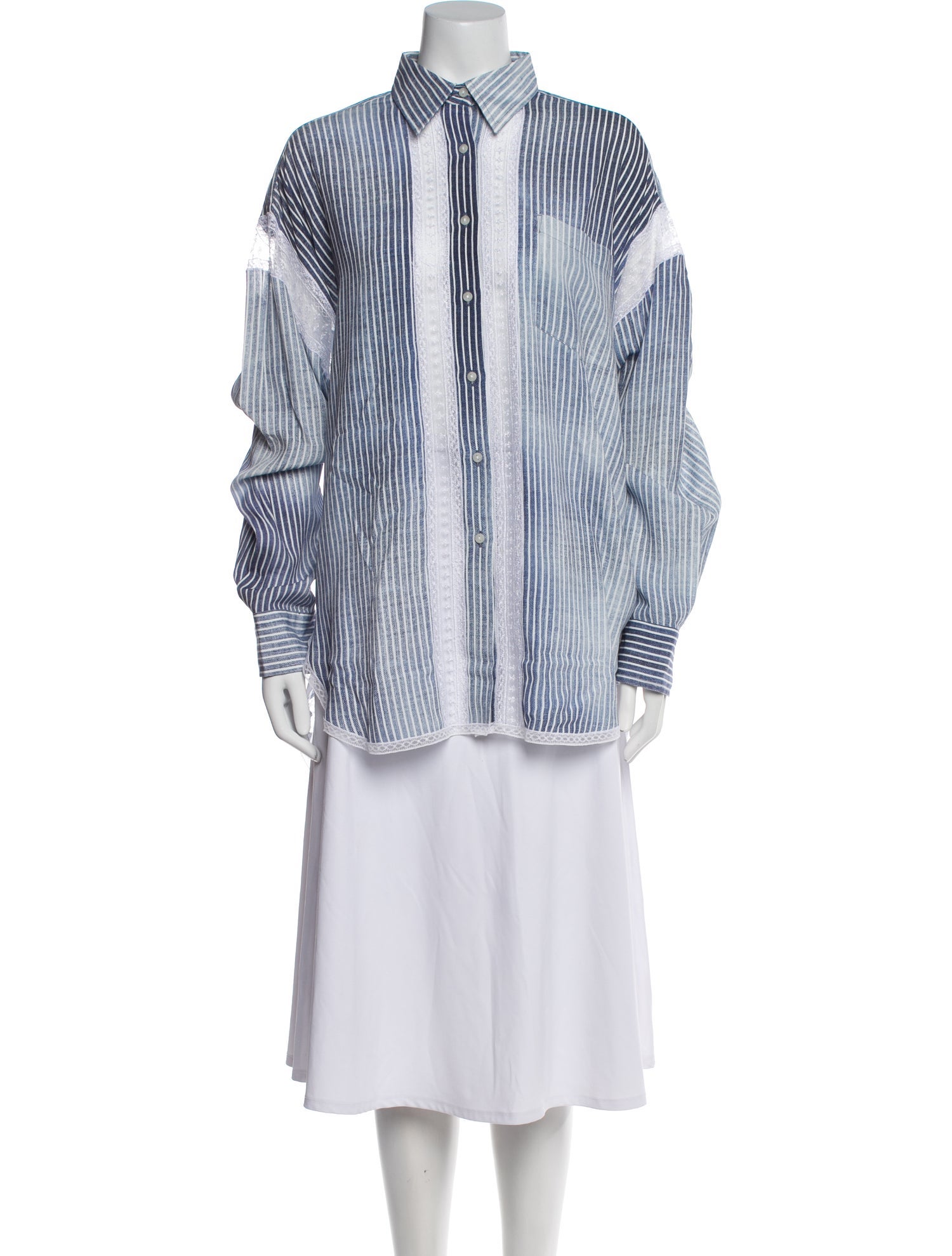 Ermanno Scervino Striped Mock Neck Button-Up Top