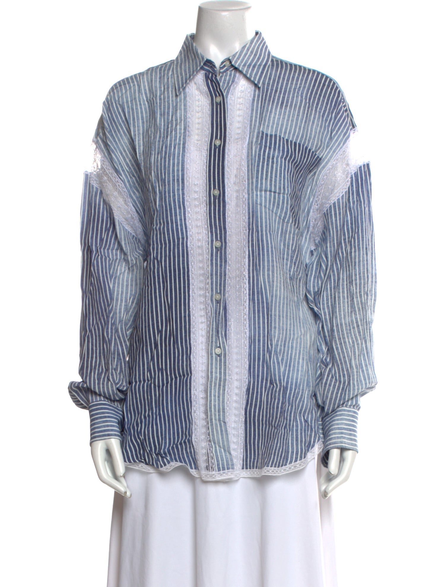 Ermanno Scervino Striped Long Sleeve Button-Up Top