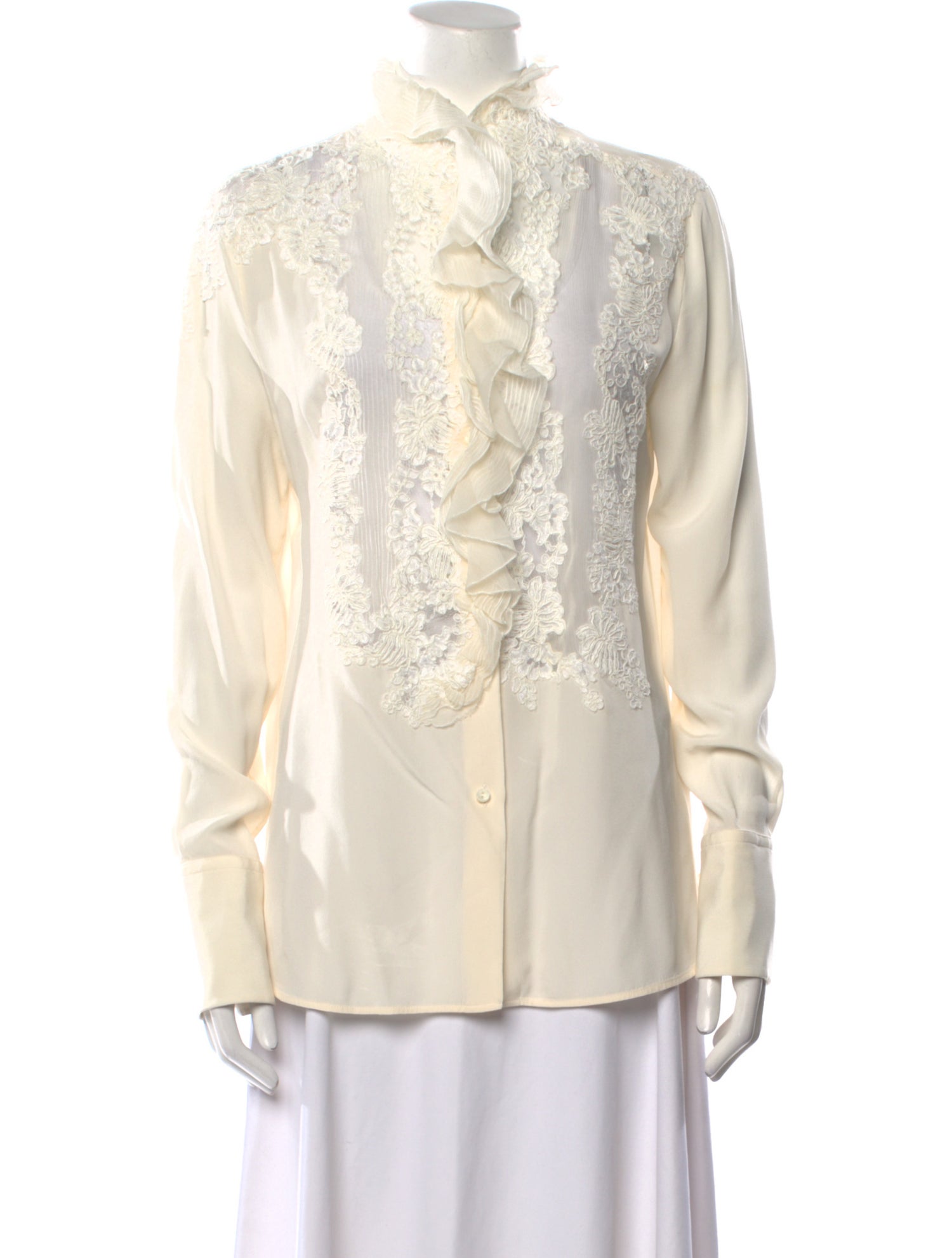 Ermanno Scervino Silk Mock Neck Button-Up Top