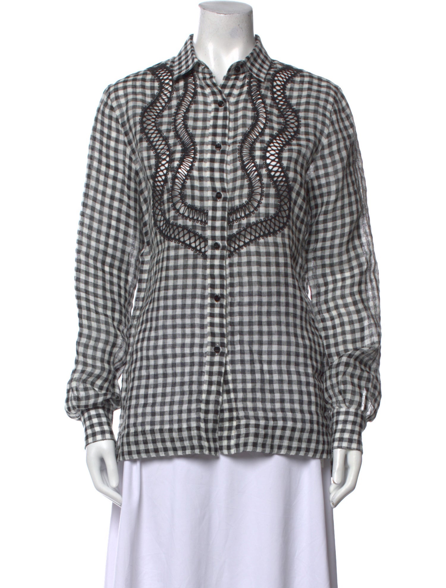 Ermanno Scervino Linen Plaid Print Button-Up Top
