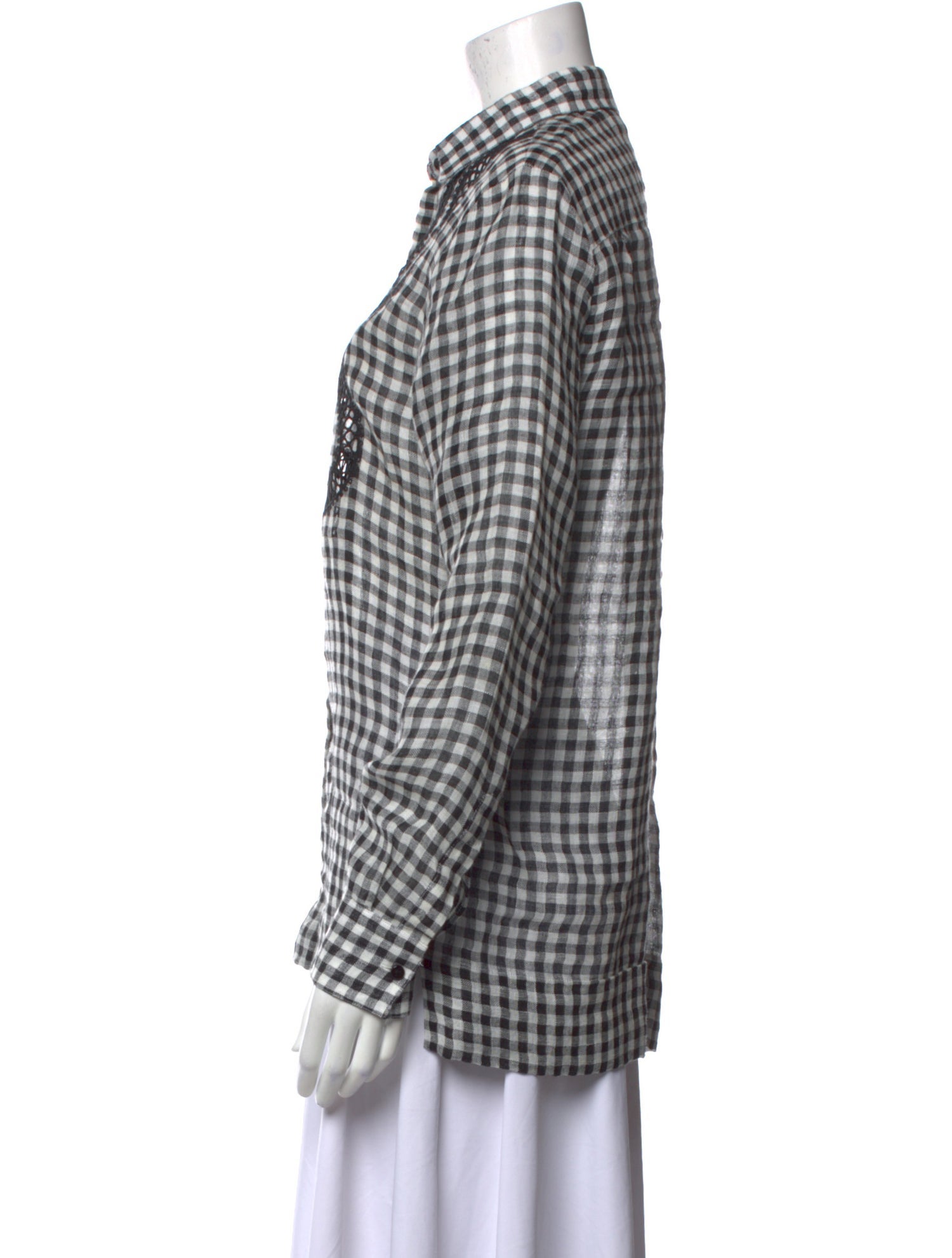 Ermanno Scervino Linen Plaid Print Button-Up Top