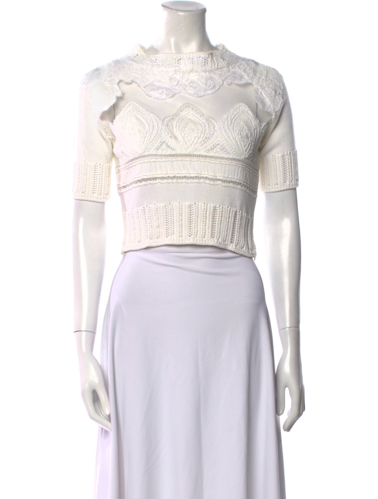 Ermanno Scervino Lace Pattern Mock Neck Crop Top