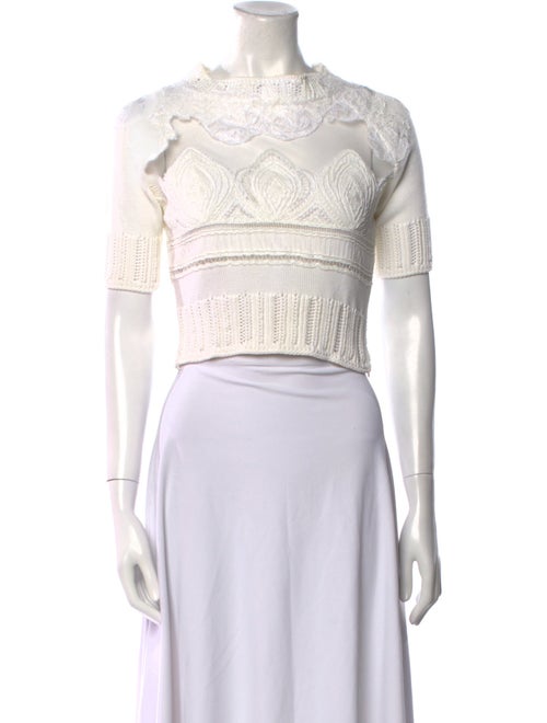 Ermanno Scervino Lace Pattern Mock Neck Crop Top