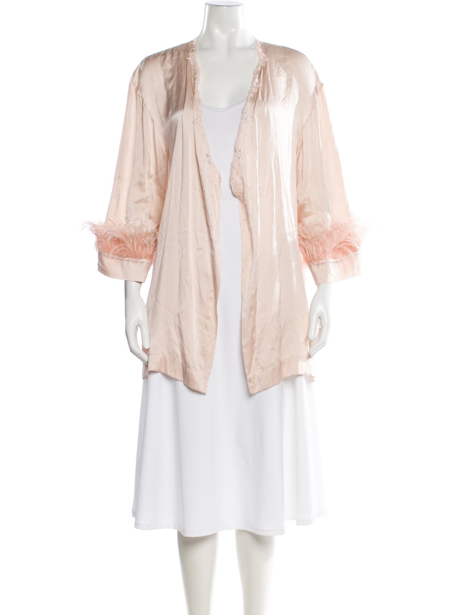 Ermanno Scervino Silk Feather Trim Robe